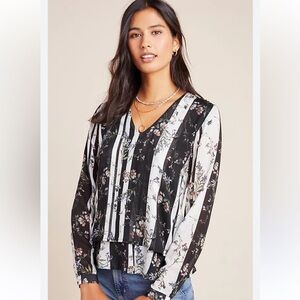 Anthropologie Cloth & Stone Victoria Layered Floral‎ Blouse